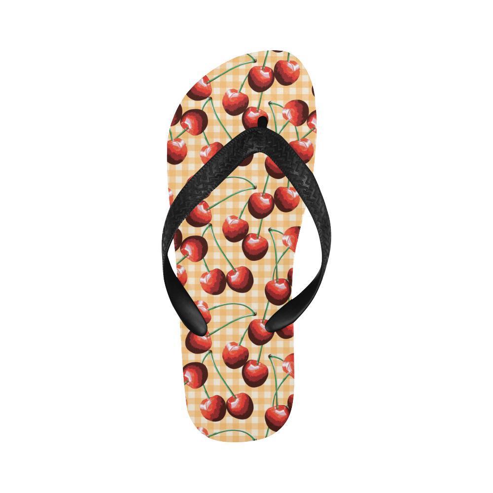 Cherry Orange Plaid Print Flip Flops-JTAMIGO.COM