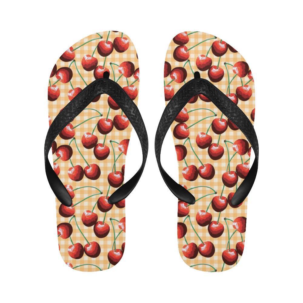 Cherry Orange Plaid Print Flip Flops-JTAMIGO.COM