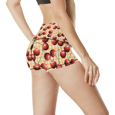 Cherry Orange Plaid Print High Waisted Spandex Shorts-JTAMIGO.COM