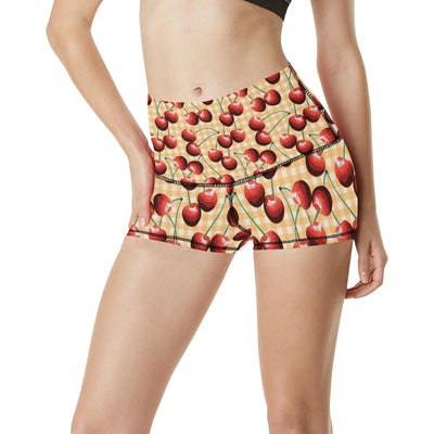 Cherry Orange Plaid Print High Waisted Spandex Shorts-JTAMIGO.COM