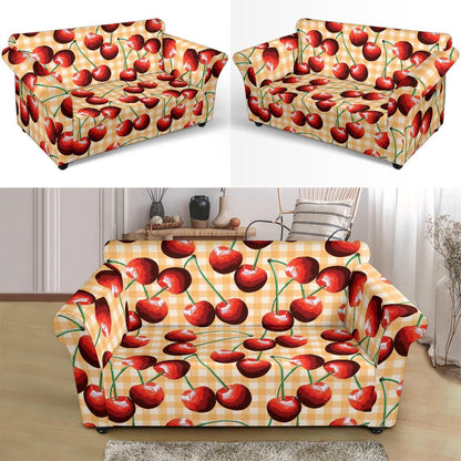 Cherry Orange Plaid Print Loveseat Slipcover-JTAMIGO.COM