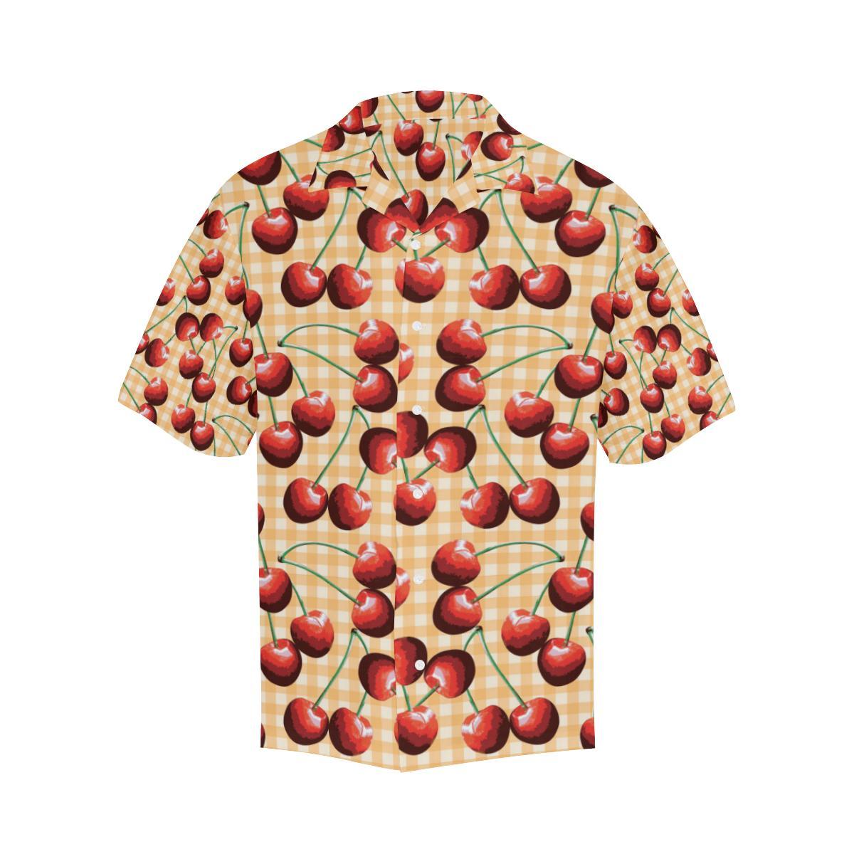 Cherry Orange Plaid Print Men Aloha Hawaiian Shirt
