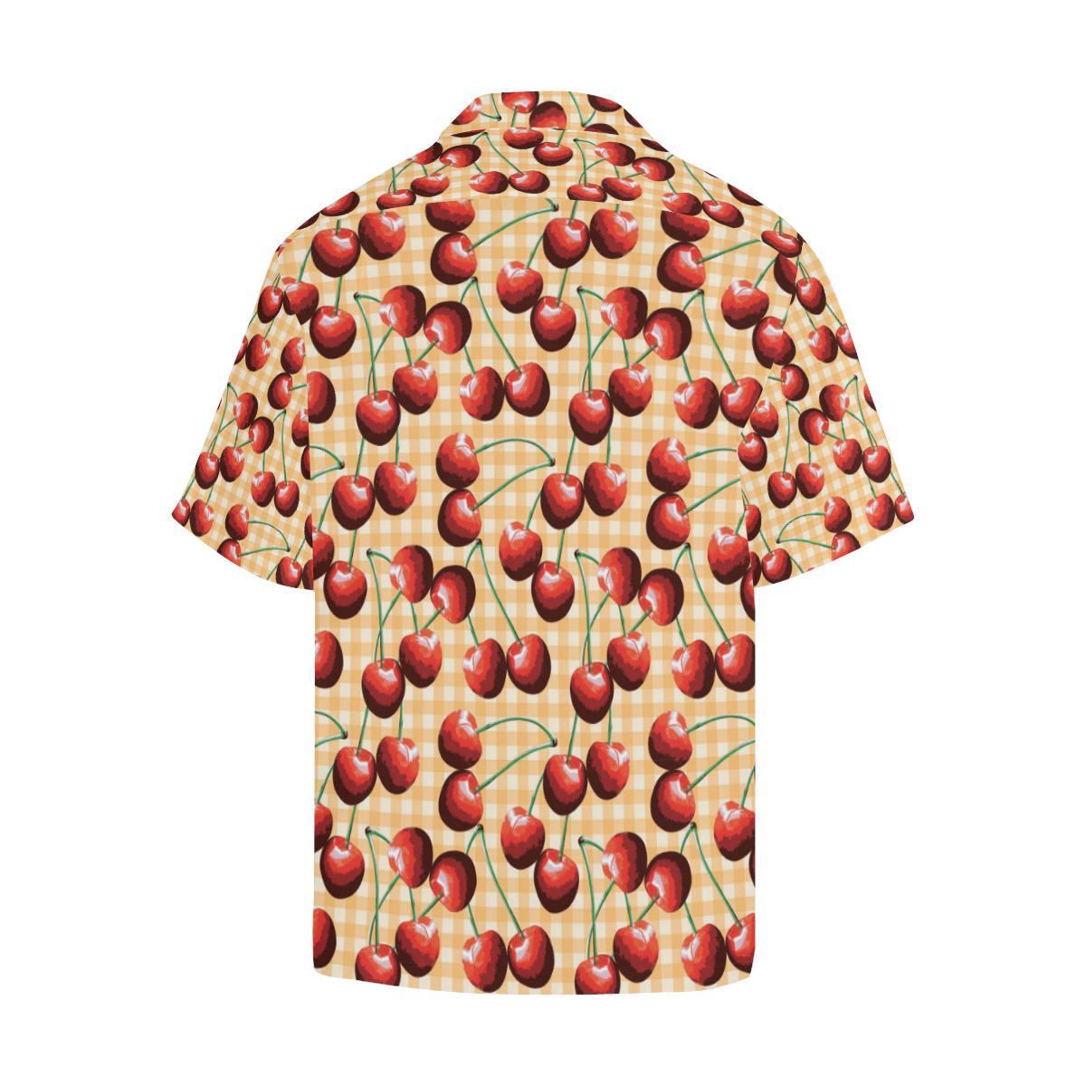 Cherry Orange Plaid Print Men Aloha Hawaiian Shirt