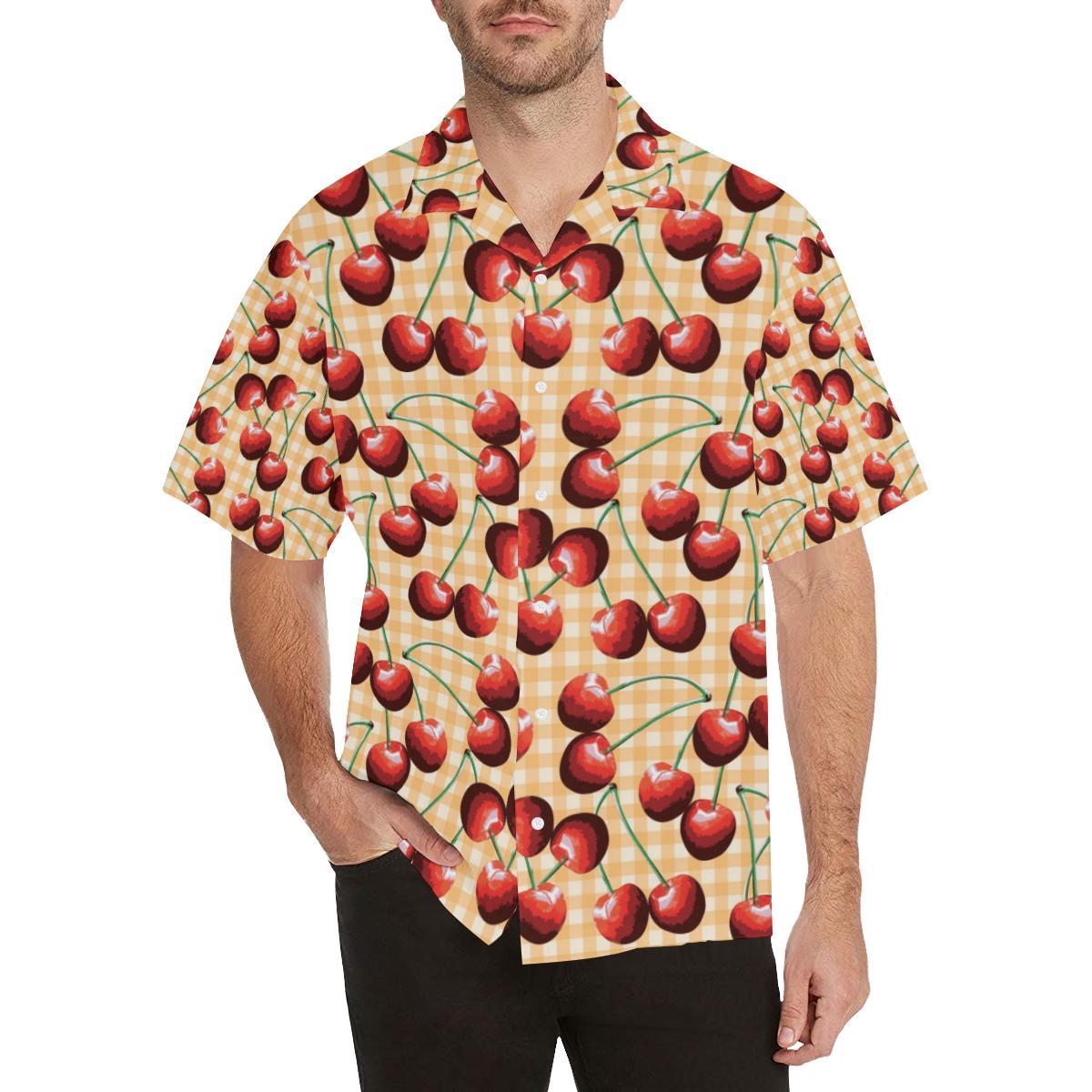 Cherry Orange Plaid Print Men Aloha Hawaiian Shirt