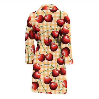 Cherry Orange Plaid Print Men Bath Robe-JTAMIGO.COM