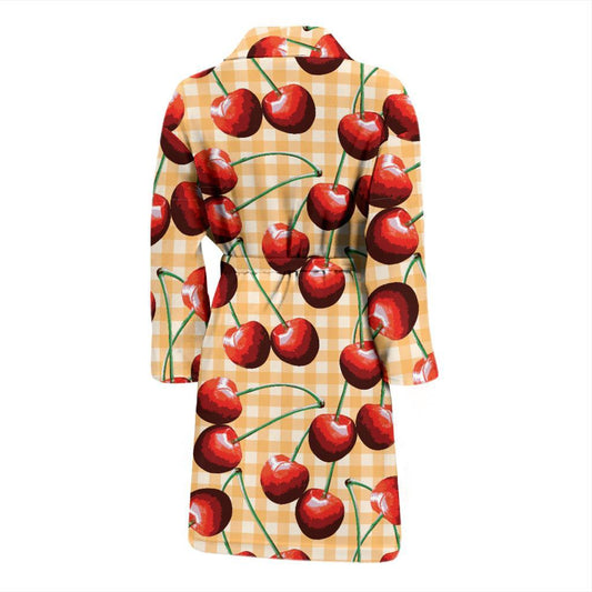 Cherry Orange Plaid Print Men Bath Robe-JTAMIGO.COM