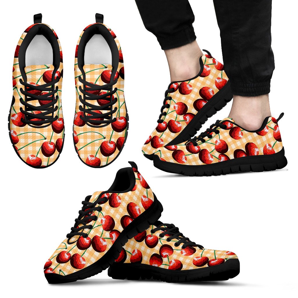 Cherry Orange Plaid Print Men Sneakers Shoes