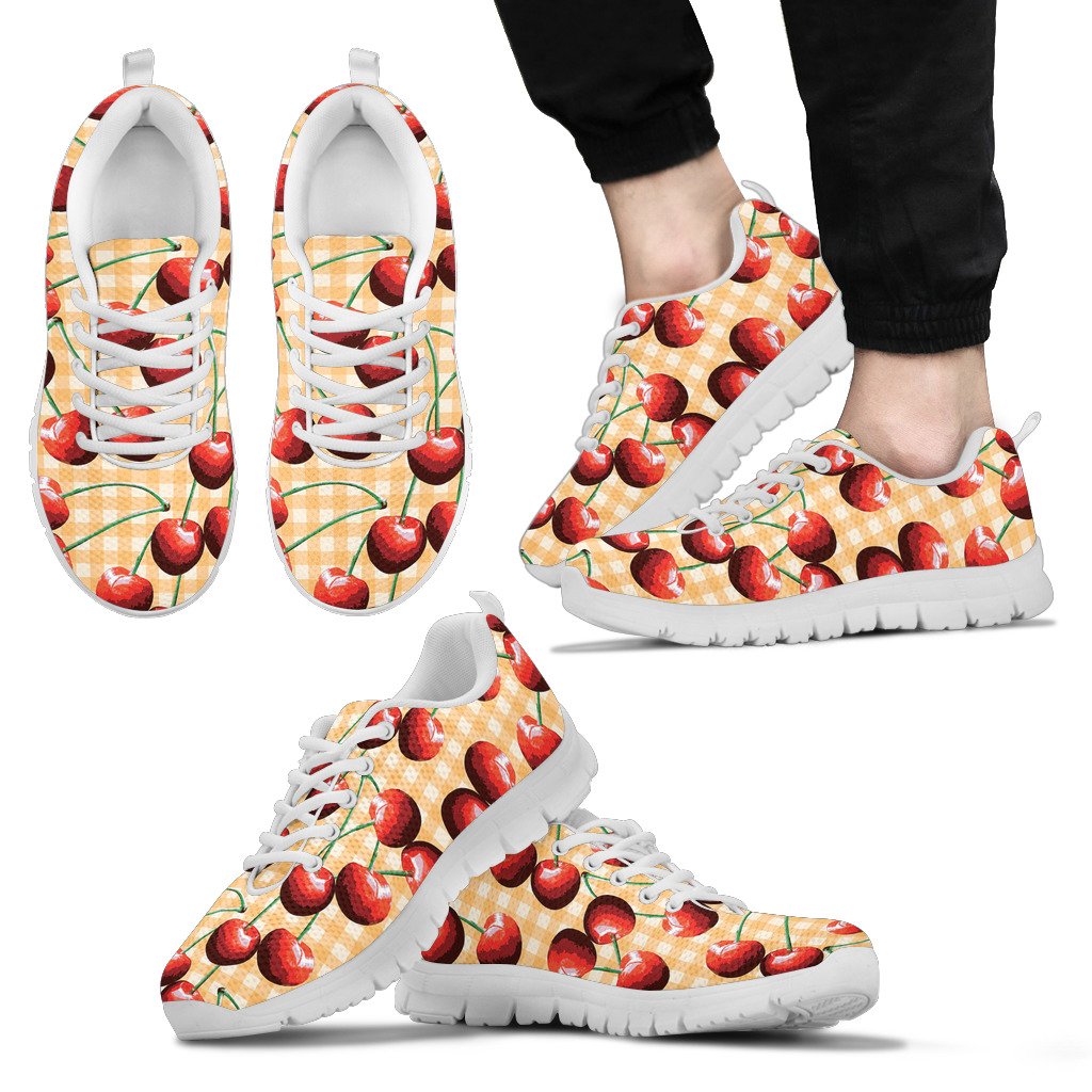Cherry Orange Plaid Print Men Sneakers Shoes