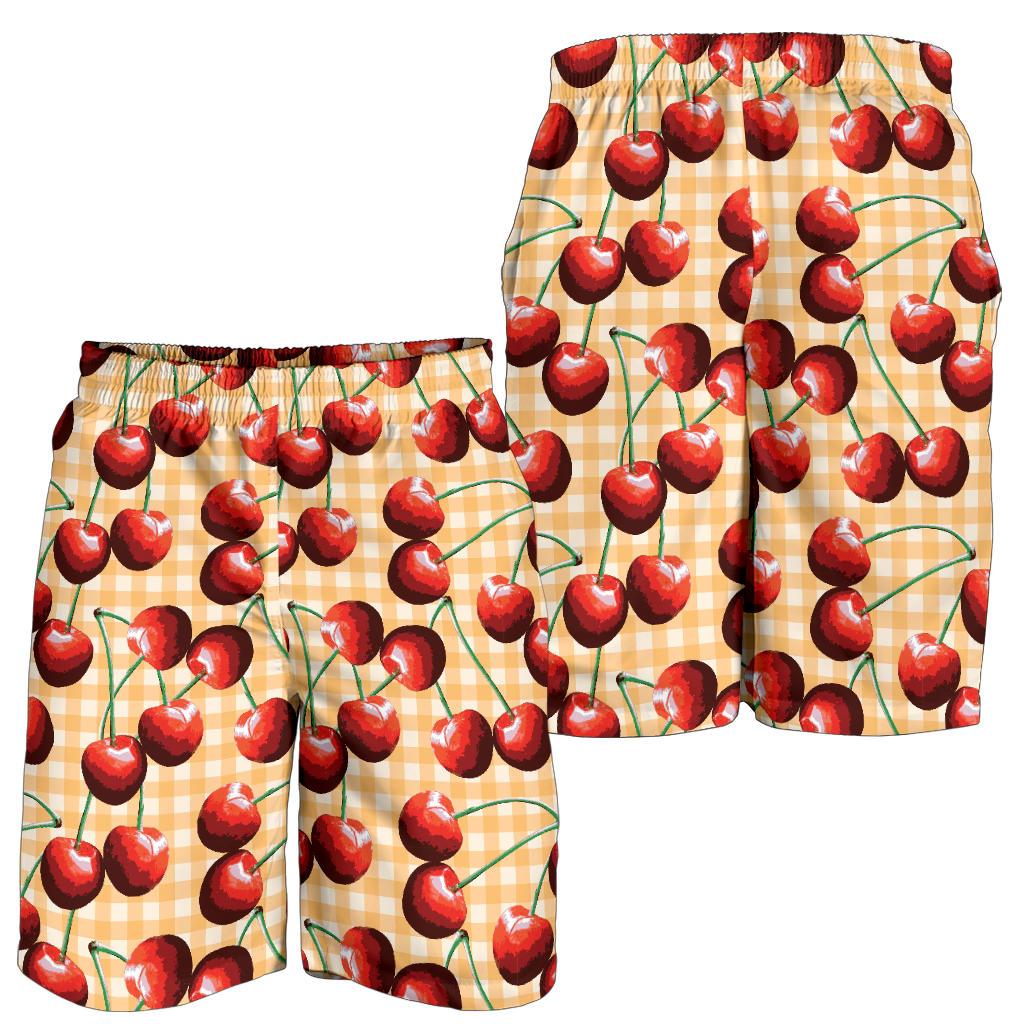 Cherry Orange Plaid Print Mens Shorts-JTAMIGO.COM
