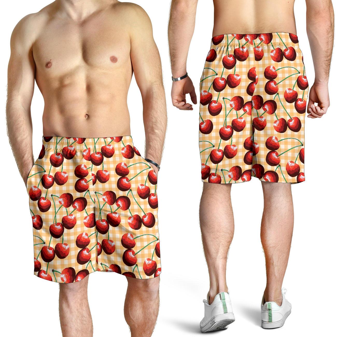 Cherry Orange Plaid Print Mens Shorts-JTAMIGO.COM