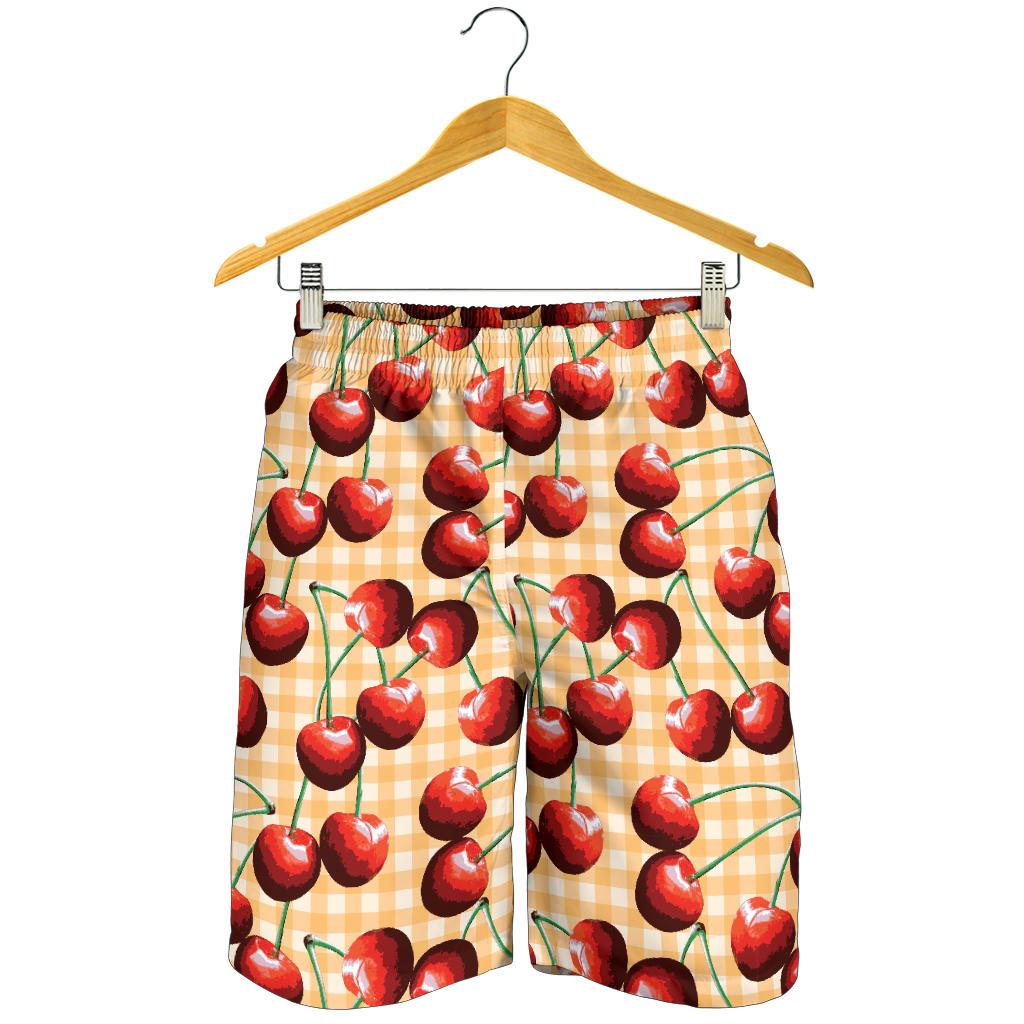 Cherry Orange Plaid Print Mens Shorts-JTAMIGO.COM