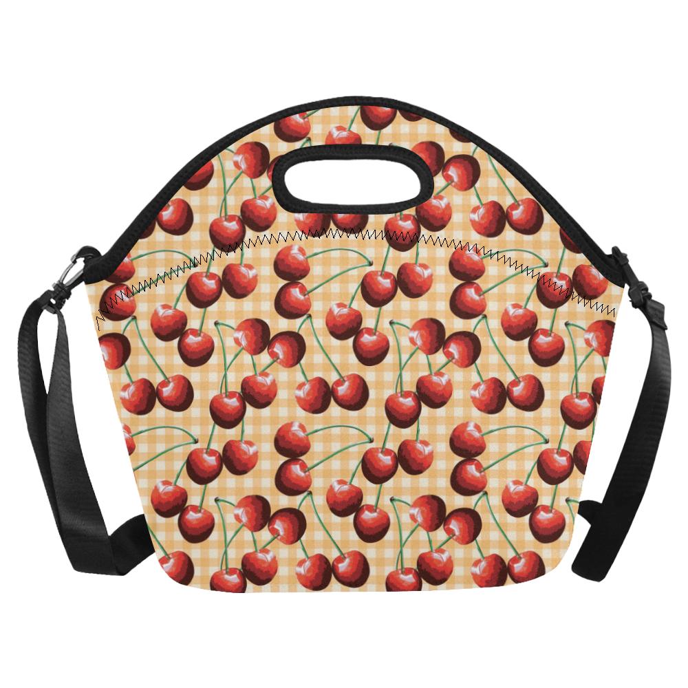 Cherry Orange Plaid Print Neoprene Lunch Bag (Model 1669)(Large)-JTAMIGO.COM
