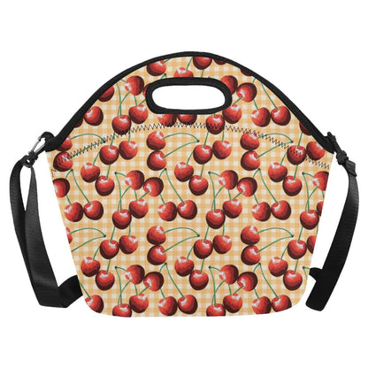 Cherry Orange Plaid Print Neoprene Lunch Bag (Model 1669)(Large)-JTAMIGO.COM