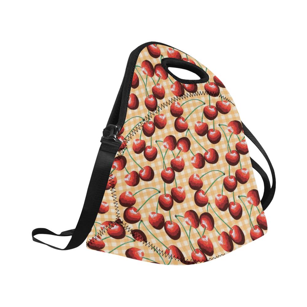 Cherry Orange Plaid Print Neoprene Lunch Bag (Model 1669)(Large)-JTAMIGO.COM