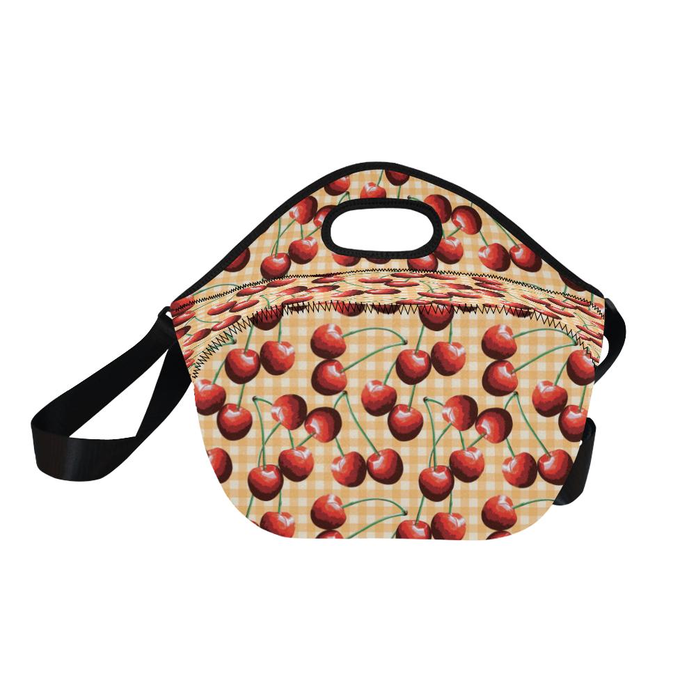 Cherry Orange Plaid Print Neoprene Lunch Bag (Model 1669)(Large)-JTAMIGO.COM