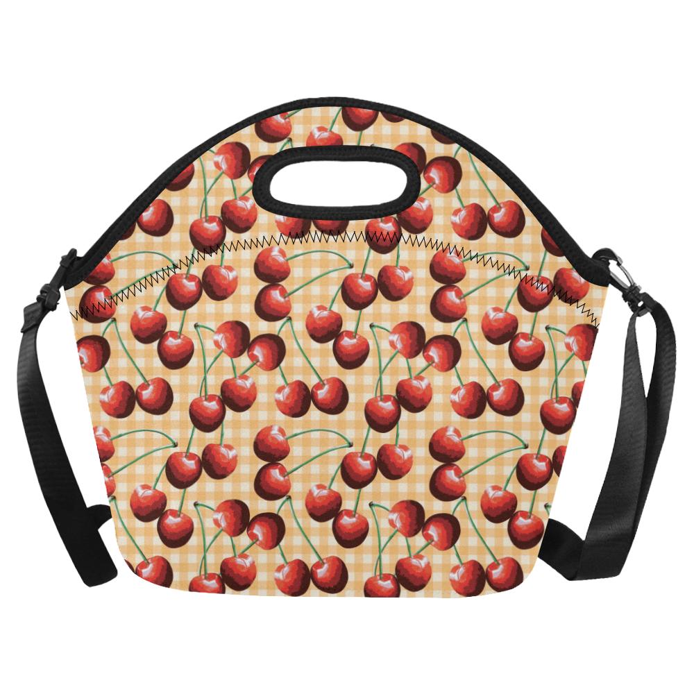 Cherry Orange Plaid Print Neoprene Lunch Bag (Model 1669)(Large)-JTAMIGO.COM