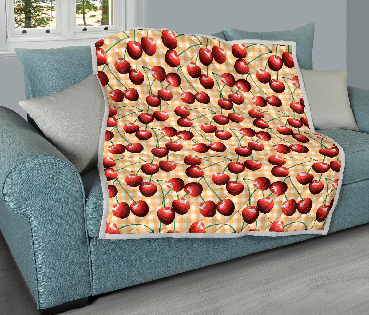 Cherry Orange Plaid Print Premium Quilt-JTAMIGO.COM