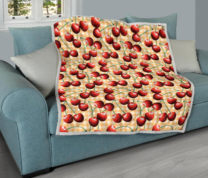Cherry Orange Plaid Print Premium Quilt-JTAMIGO.COM