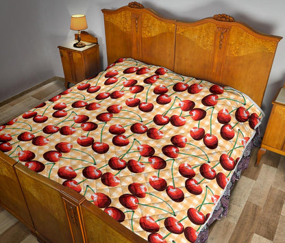 Cherry Orange Plaid Print Premium Quilt-JTAMIGO.COM