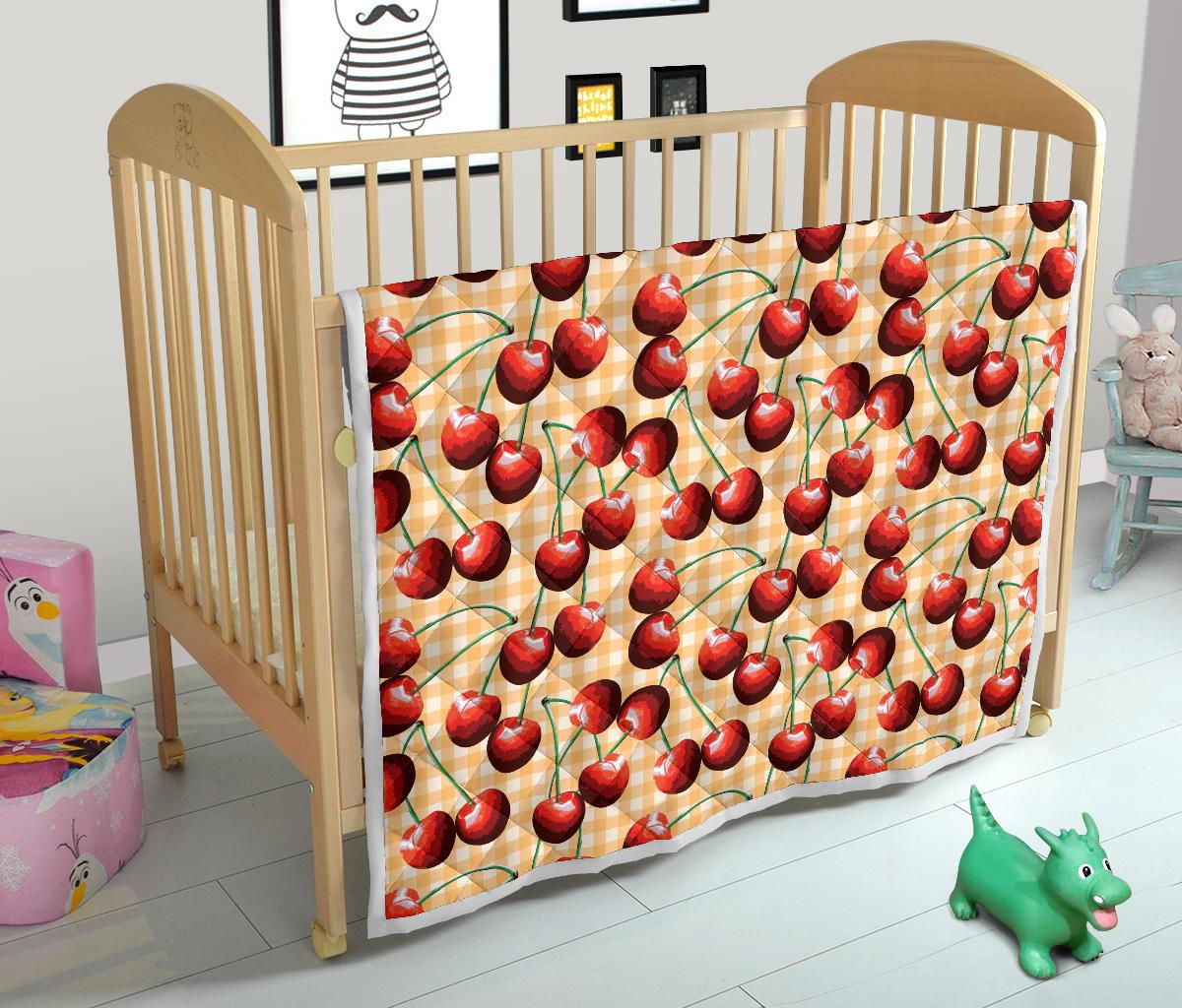 Cherry Orange Plaid Print Premium Quilt-JTAMIGO.COM