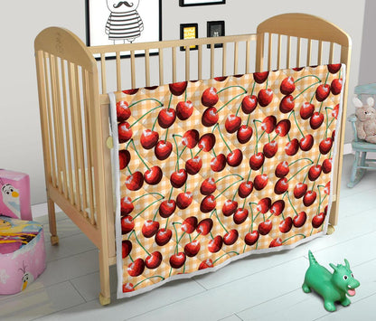 Cherry Orange Plaid Print Premium Quilt-JTAMIGO.COM