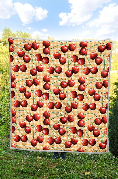 Cherry Orange Plaid Print Premium Quilt-JTAMIGO.COM