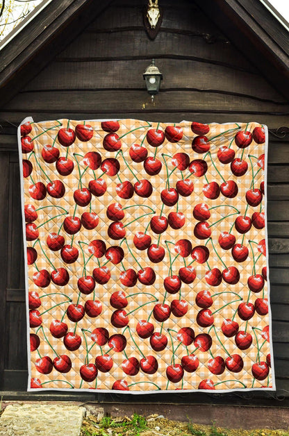 Cherry Orange Plaid Print Premium Quilt-JTAMIGO.COM