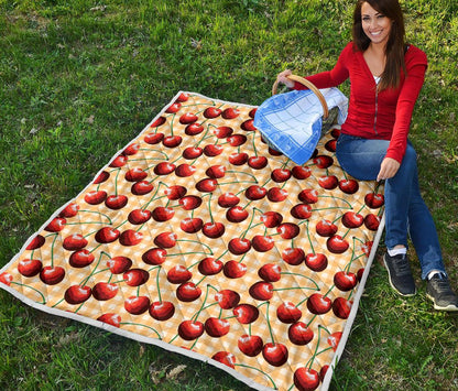 Cherry Orange Plaid Print Premium Quilt-JTAMIGO.COM