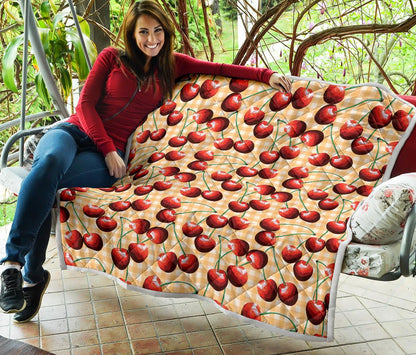 Cherry Orange Plaid Print Premium Quilt-JTAMIGO.COM