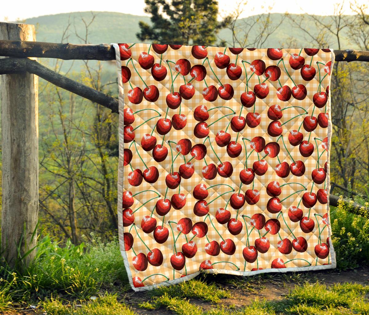Cherry Orange Plaid Print Premium Quilt-JTAMIGO.COM