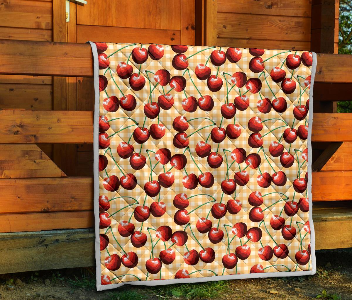 Cherry Orange Plaid Print Premium Quilt-JTAMIGO.COM