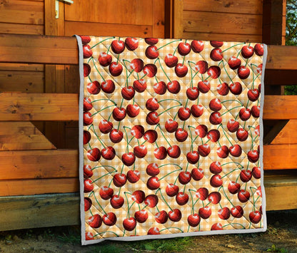 Cherry Orange Plaid Print Premium Quilt-JTAMIGO.COM