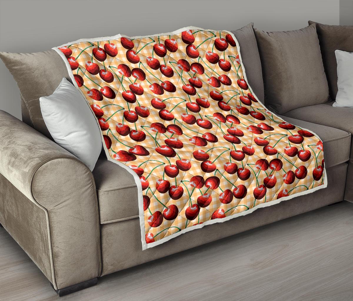 Cherry Orange Plaid Print Premium Quilt-JTAMIGO.COM