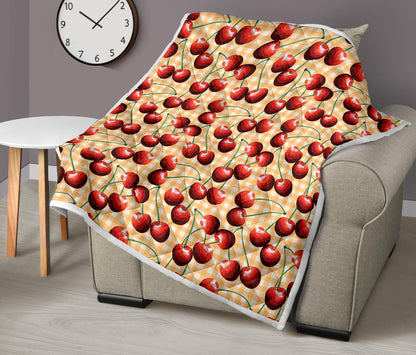 Cherry Orange Plaid Print Premium Quilt-JTAMIGO.COM