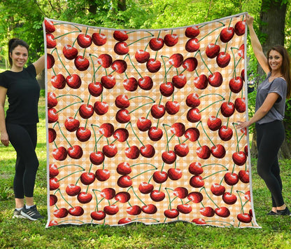 Cherry Orange Plaid Print Premium Quilt-JTAMIGO.COM