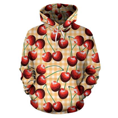 Cherry Orange Plaid Print Pullover Hoodie