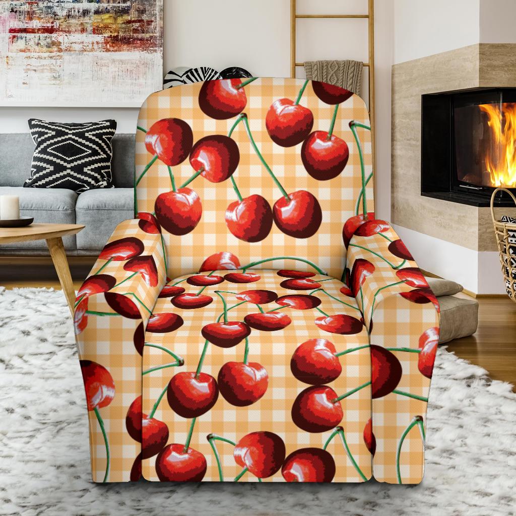 Cherry Orange Plaid Print Single Sofa Slipcover -JTAMIGO.COM