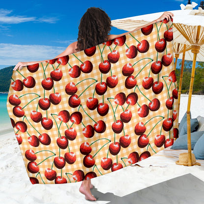 Cherry Orange Plaid Print Sarong Pareo Wrap