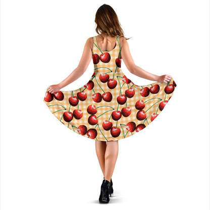 Cherry Orange Plaid Print Sleeveless Dress