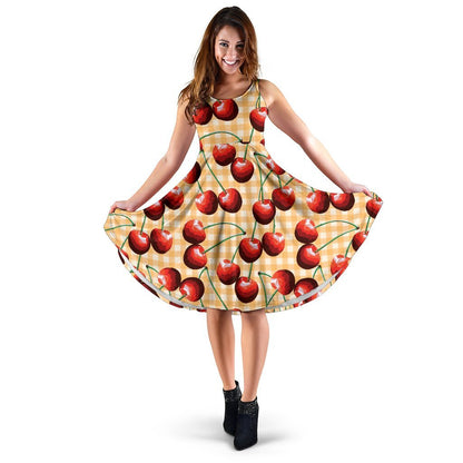 Cherry Orange Plaid Print Sleeveless Dress