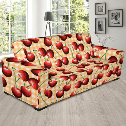 Cherry Orange Plaid Print Sofa Slipcover-JTAMIGO.COM