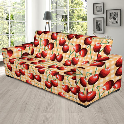 Cherry Orange Plaid Print Sofa Slipcover-JTAMIGO.COM