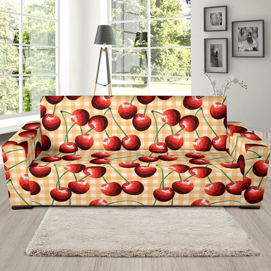 Cherry Orange Plaid Print Sofa Slipcover-JTAMIGO.COM