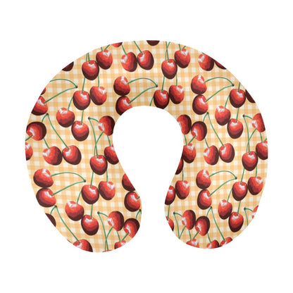 Cherry Orange Plaid Print U-Shaped Travel Neck Pillow-JTAMIGO.COM