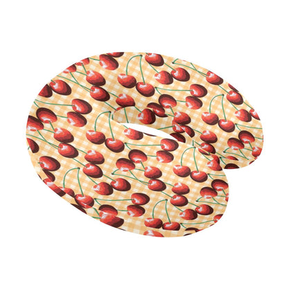 Cherry Orange Plaid Print U-Shaped Travel Neck Pillow-JTAMIGO.COM