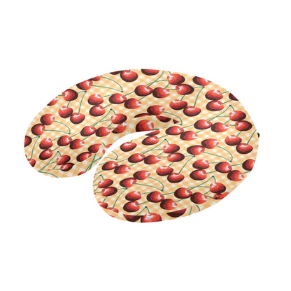 Cherry Orange Plaid Print U-Shaped Travel Neck Pillow-JTAMIGO.COM