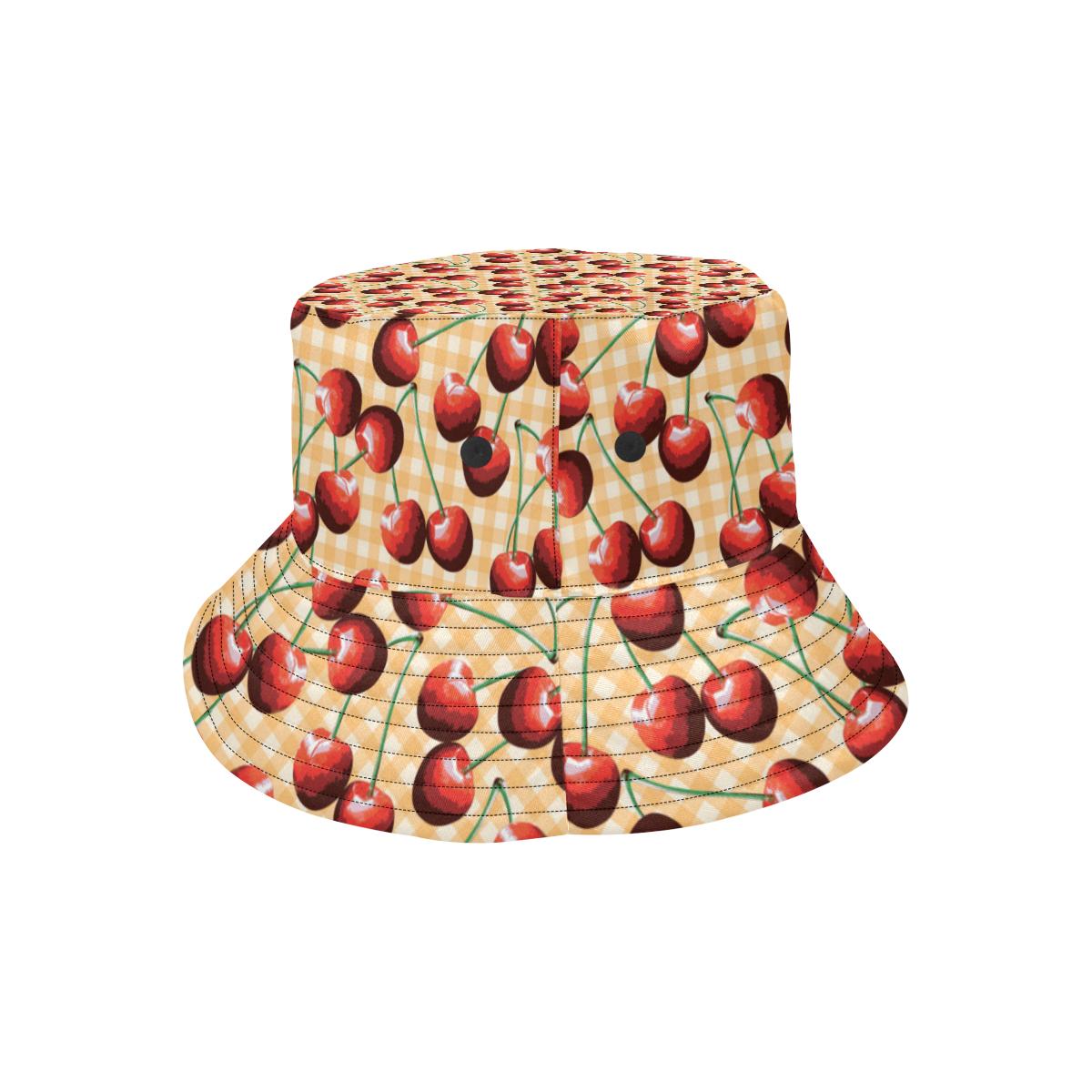 Cherry Orange Plaid Print Unisex Bucket Hat