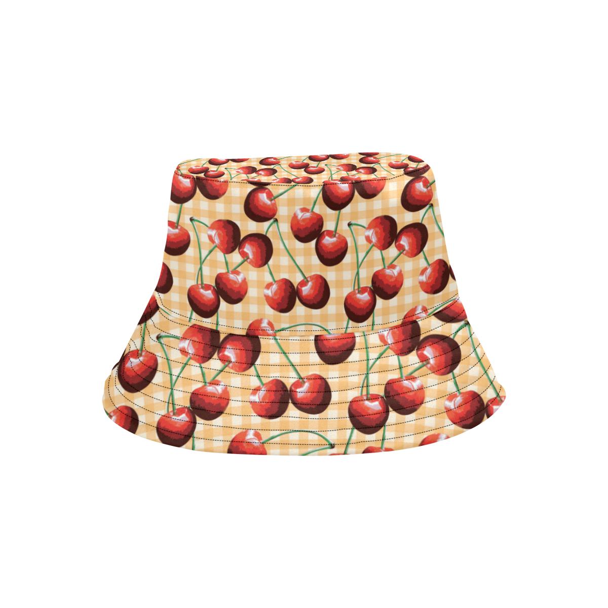 Cherry Orange Plaid Print Unisex Bucket Hat