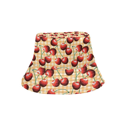 Cherry Orange Plaid Print Unisex Bucket Hat