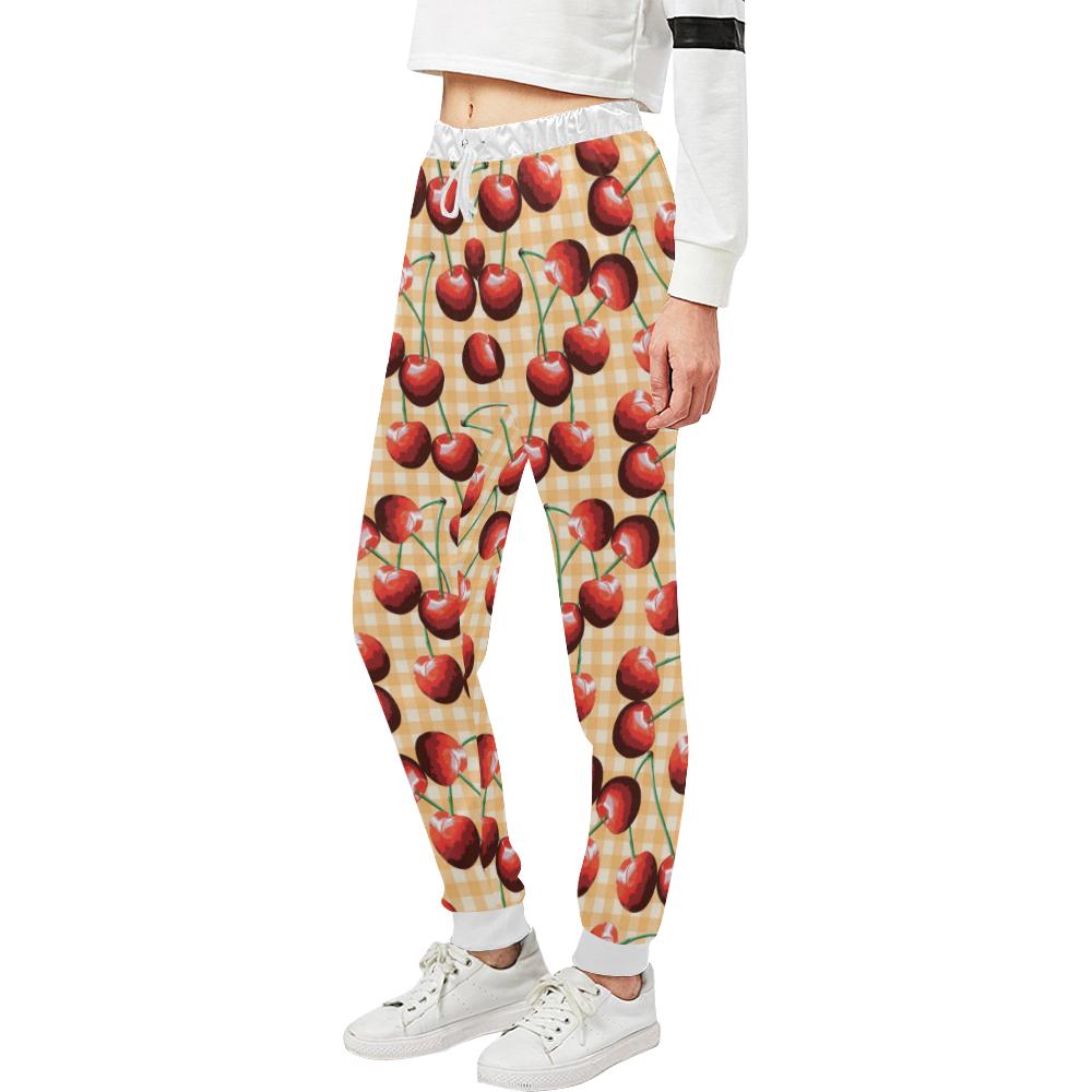 Cherry Orange Plaid Print Unisex Casual Sweatpants (Model L11)-JTAMIGO.COM